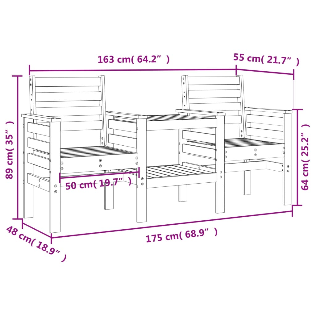 Gartenbank mit Tisch 2-Sitzer Massivholz Douglasie