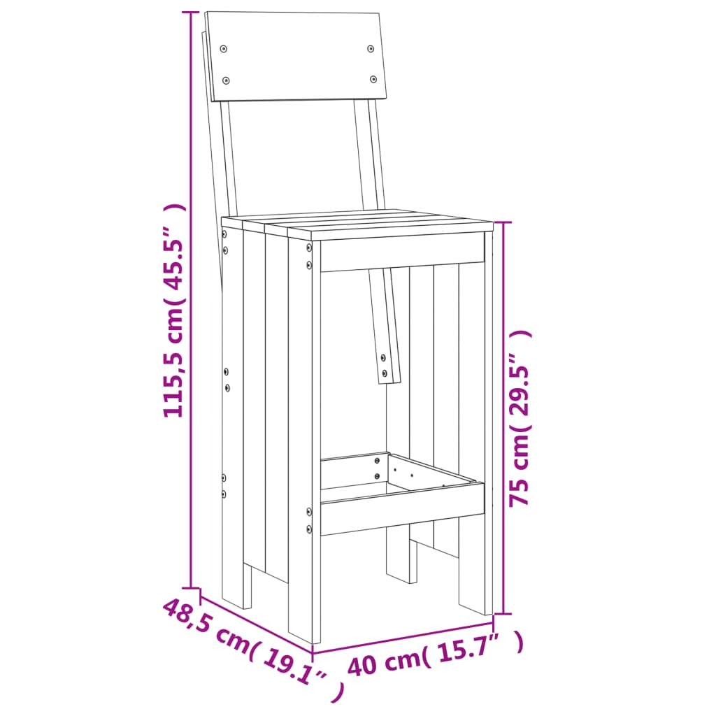 Barhocker 2 Stk. Grau 40x48,5x115,5 cm Massivholz Kiefer