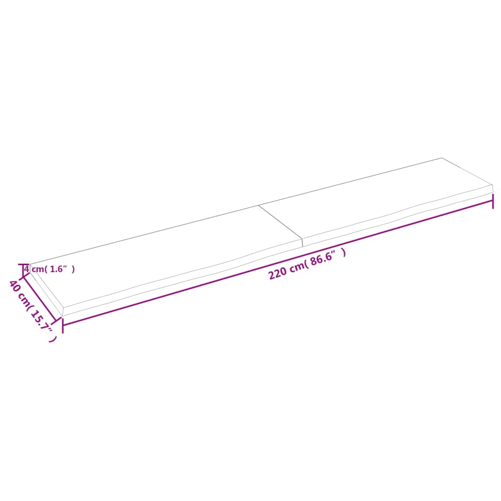 Wandregal 220x40x(2-4) cm Massivholz Eiche Unbehandelt