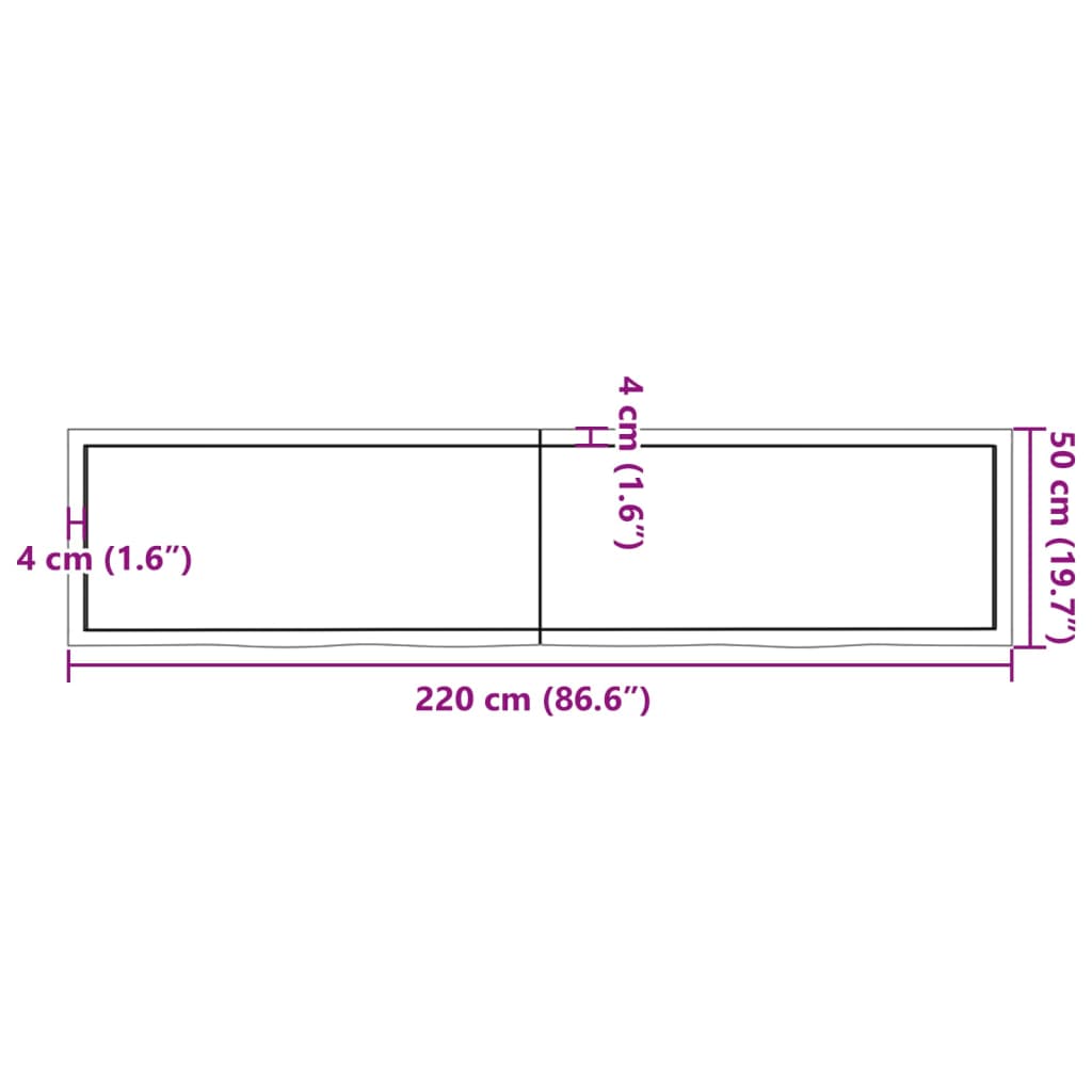 Wandregal 220x50x(2-6) cm Massivholz Eiche Unbehandelt