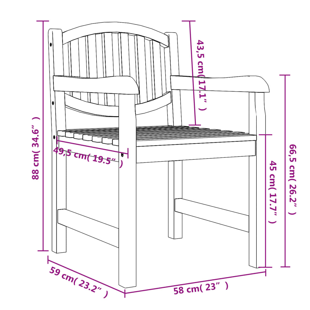 Gartenstühle 2 Stk. 58x59x88 cm Massivholz Teak