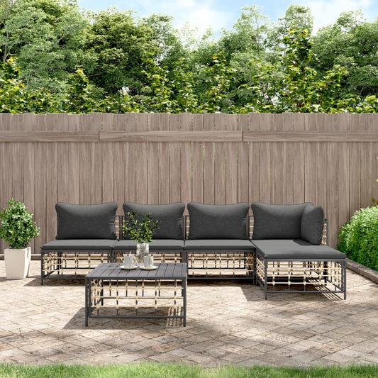 6-tlg. Garten-Lounge-Set mit Kissen Anthrazit Poly Rattan