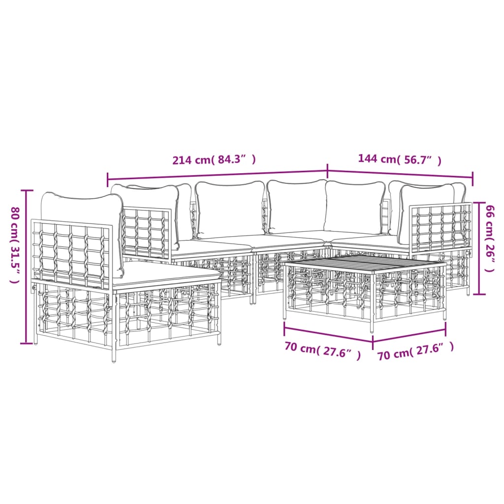 6-tlg. Garten-Lounge-Set mit Kissen Anthrazit Poly Rattan