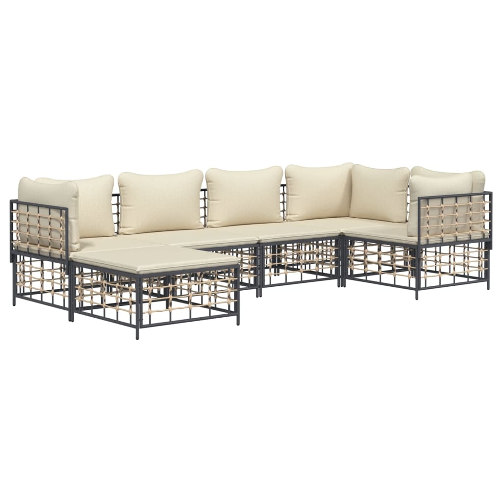 6-tlg. Garten-Lounge-Set mit Kissen Anthrazit Poly Rattan