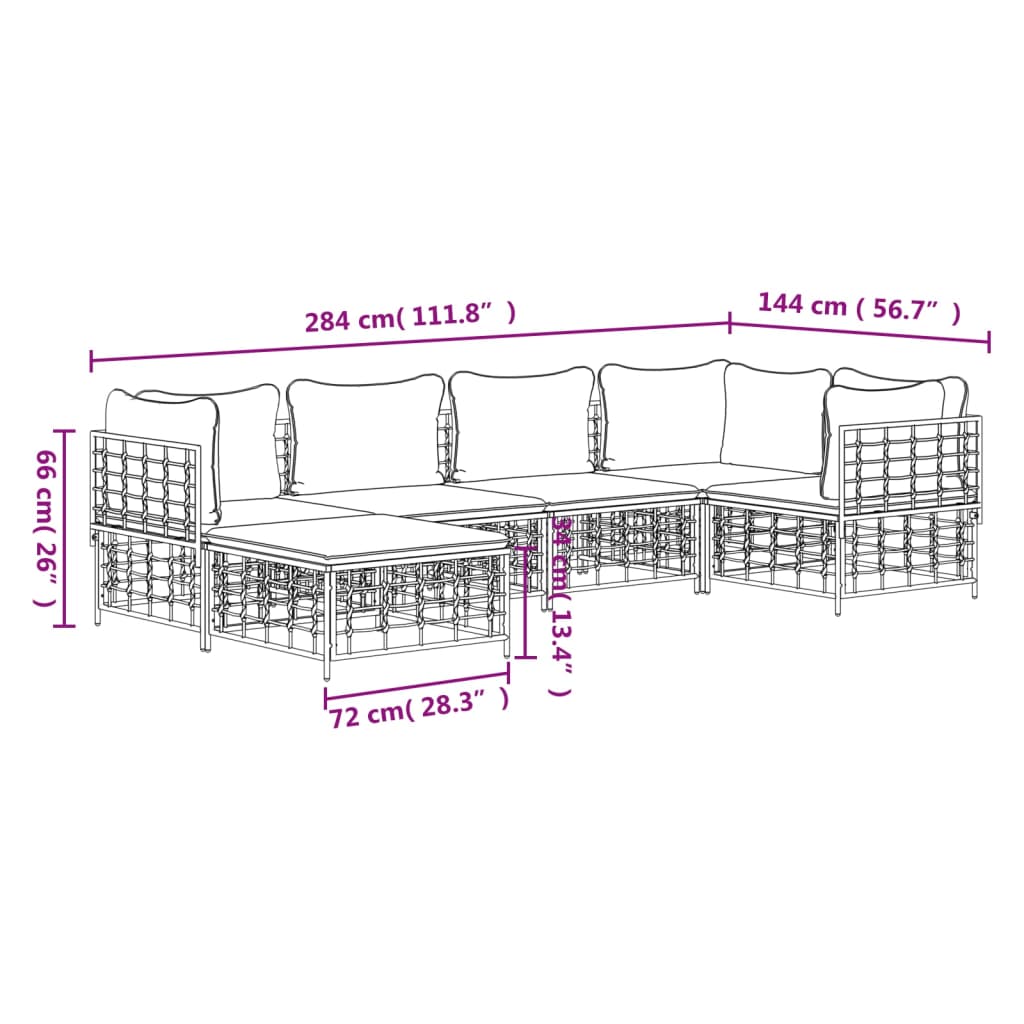 6-tlg. Garten-Lounge-Set mit Kissen Anthrazit Poly Rattan