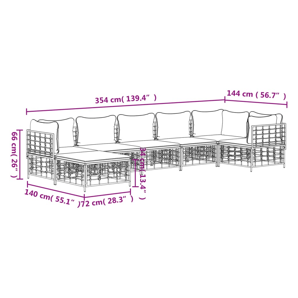 7-tlg. Garten-Lounge-Set mit Kissen Anthrazit Poly Rattan