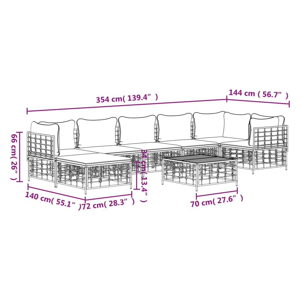 8-tlg. Garten-Lounge-Set mit Kissen Anthrazit Poly Rattan