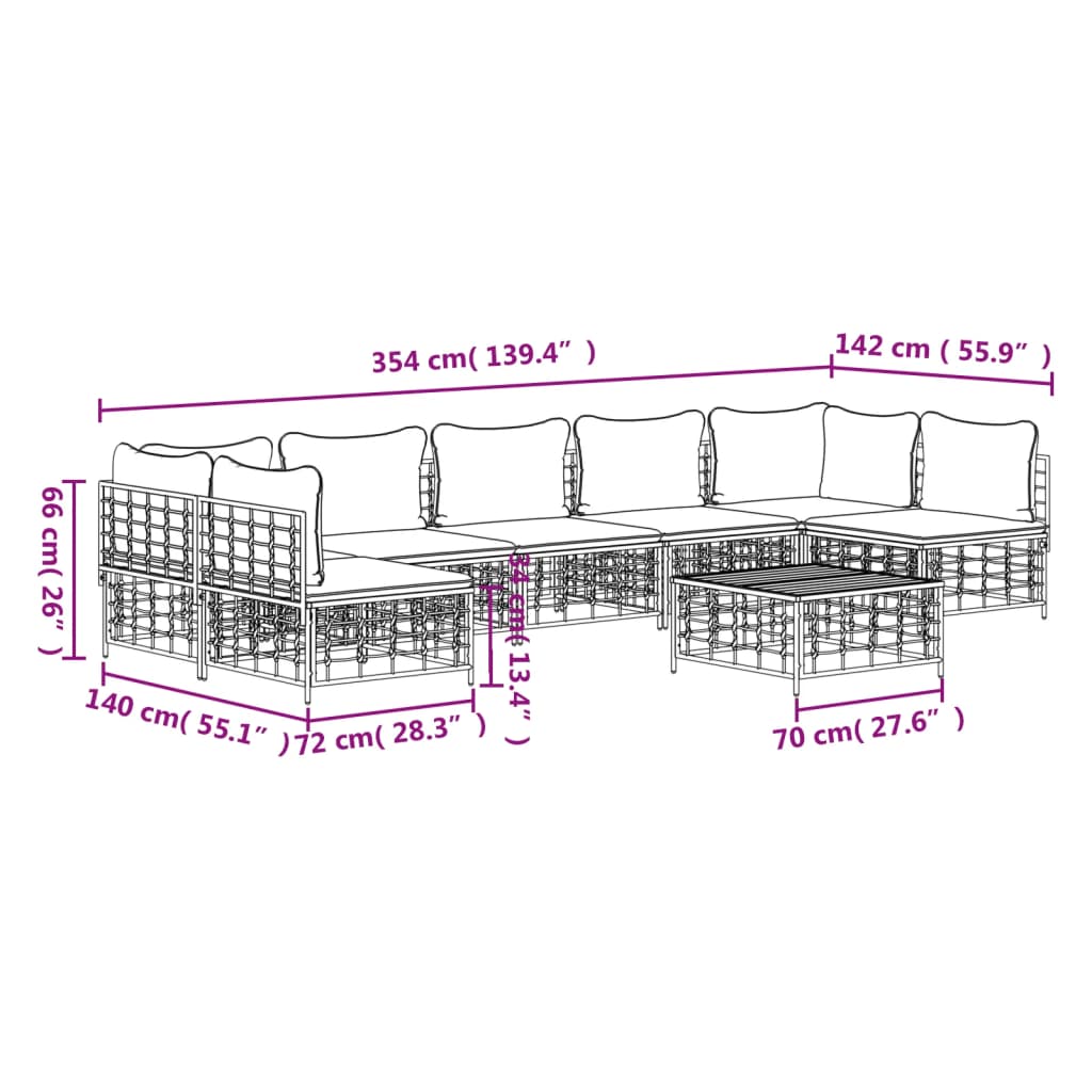 8-tlg. Garten-Lounge-Set mit Kissen Anthrazit Poly Rattan