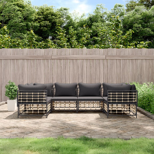 6-tlg. Garten-Lounge-Set mit Kissen Anthrazit Poly Rattan