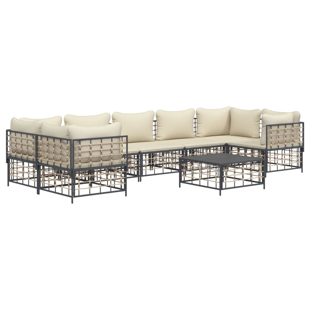 8-tlg. Garten-Lounge-Set mit Kissen Anthrazit Poly Rattan