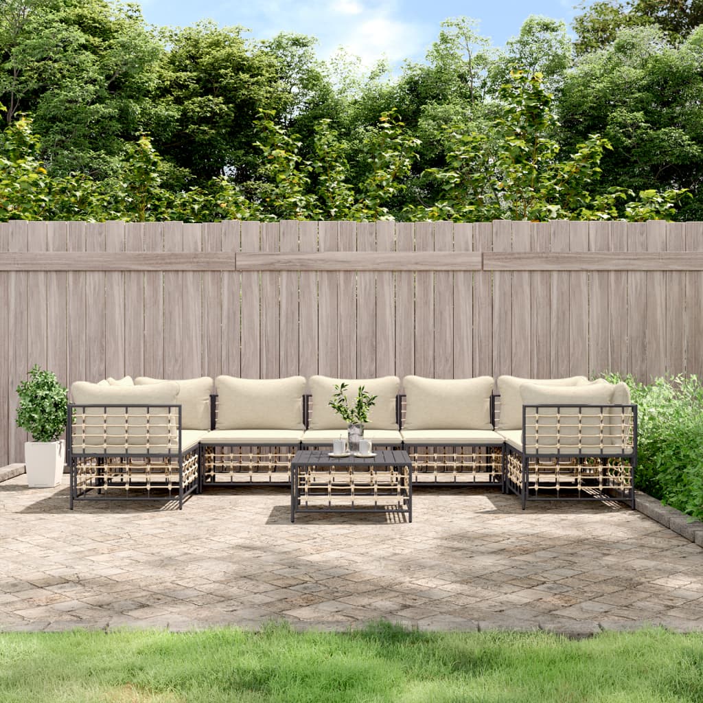 8-tlg. Garten-Lounge-Set mit Kissen Anthrazit Poly Rattan