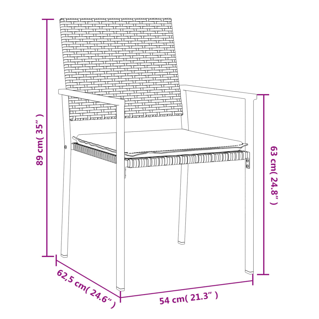 Gartenstühle mit Kissen 4 Stk. Schwarz 54x62,5x89cm Poly Rattan