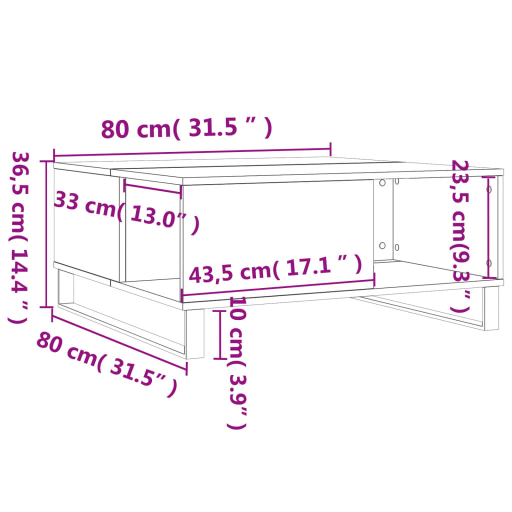 Couchtisch Braun Eichen-Optik 80x80x36,5 cm Holzwerkstoff