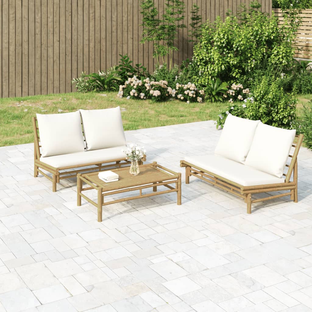 2-tlg. Garten-Lounge-Set mit Cremeweißen Kissen Bambus