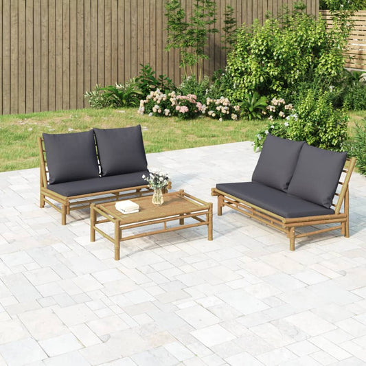 2-tlg. Garten-Lounge-Set mit Dunkelgrauen Kissen Bambus