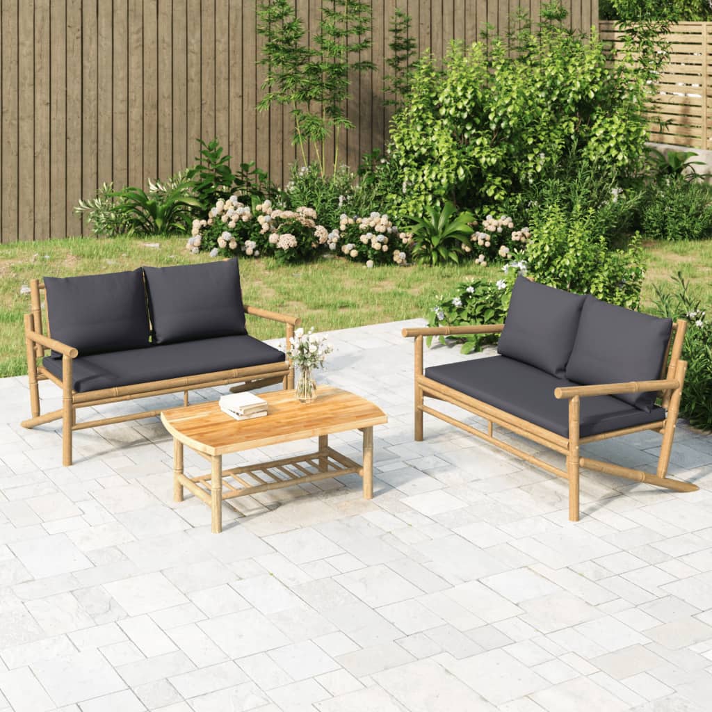 2-tlg. Garten-Lounge-Set mit Dunkelgrauen Kissen Bambus