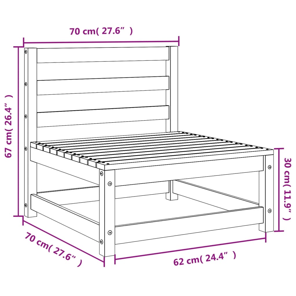 Gartensofas ohne Armlehnen 3 Stk. 70x70x67 cm Douglasienholz