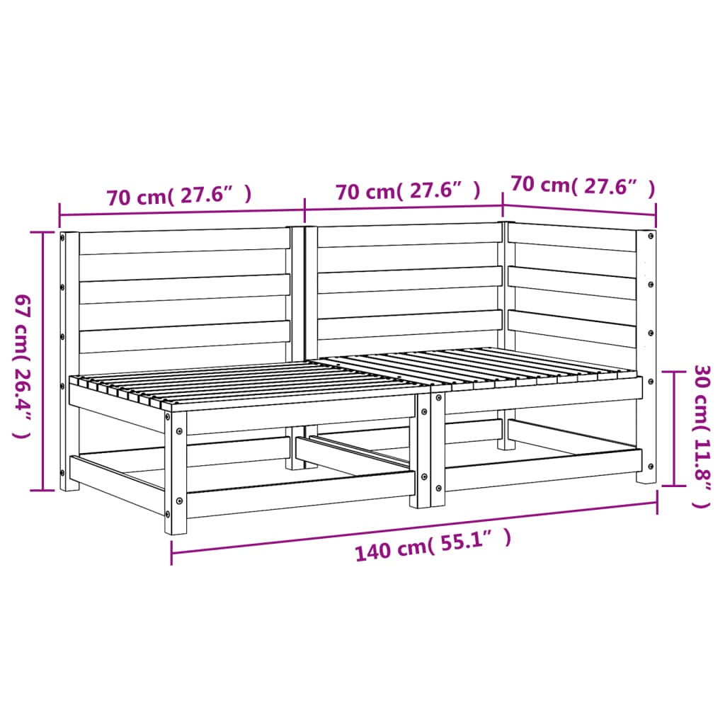 Gartensofa 2-Sitzer Weiß Massivholz Kiefer