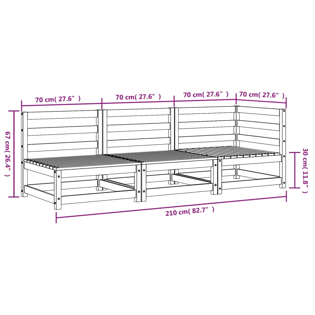 Gartensofa 3-Sitzer Wachsbraun Massivholz Kiefer