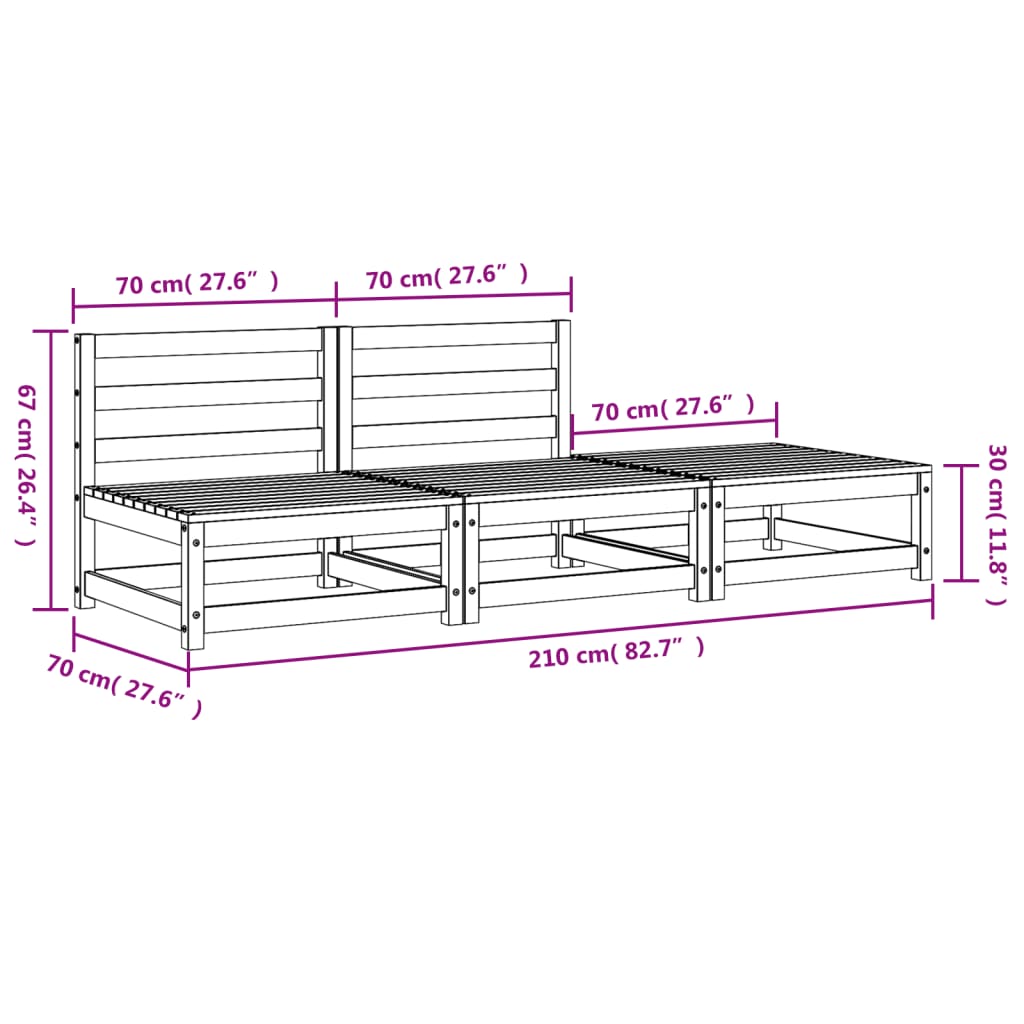 Gartensofa ohne Armlehnen mit Fußhocker Wachsbraun Kiefernholz