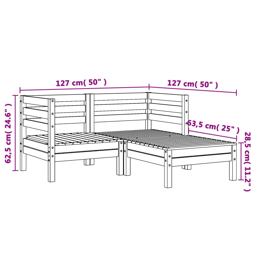 Gartensofa 2-Sitzer mit Hocker Massivholz Kiefer