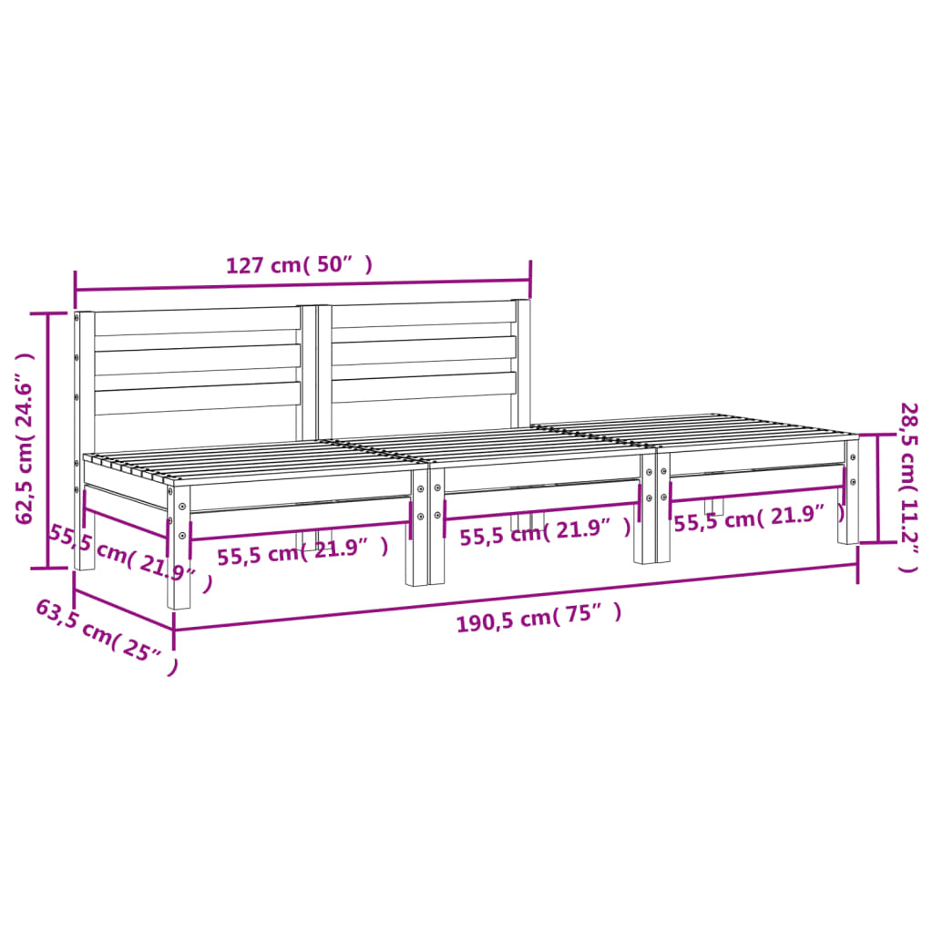 Gartensofa 3-Sitzer Massivholz Kiefer