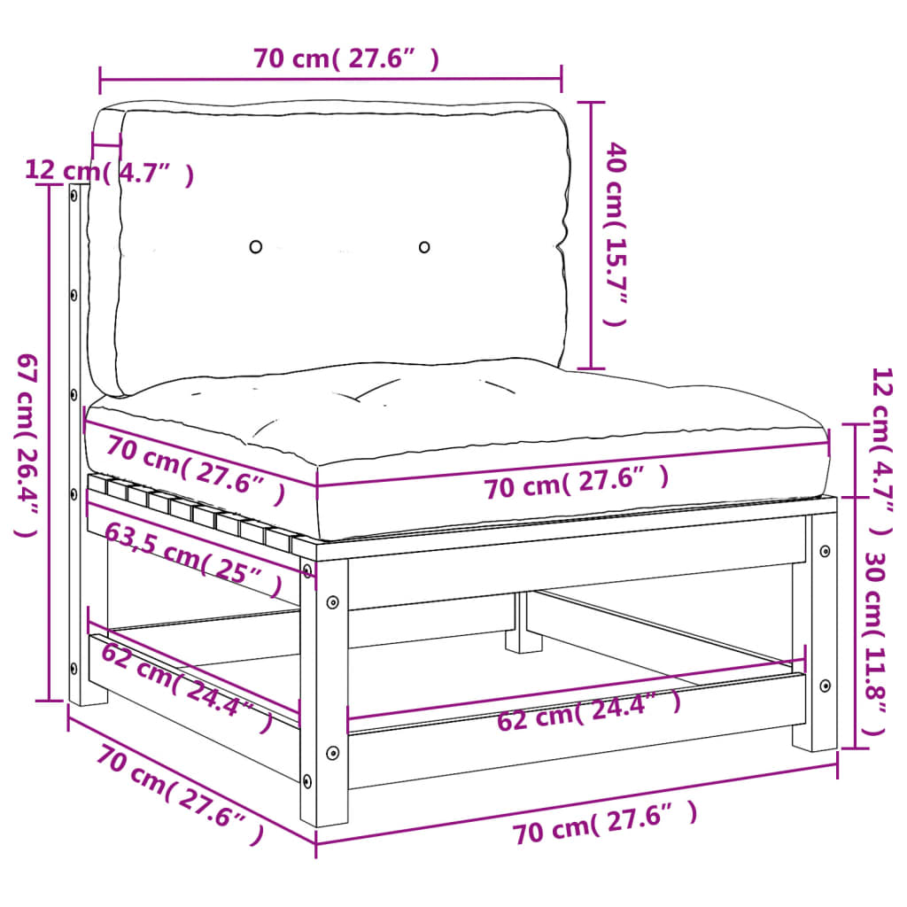 Gartensofas ohne Armlehnen mit Kissen 2 Stk. Wachsbraun Holz