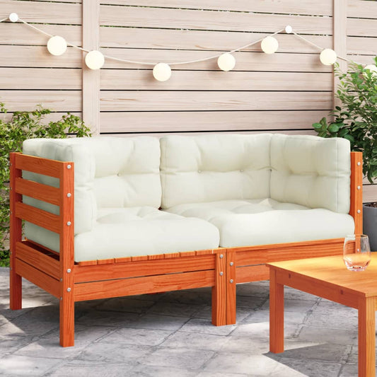 Garten-Ecksofa mit Kissen 2 Stk. Wachsbraun Massivholz Kiefer