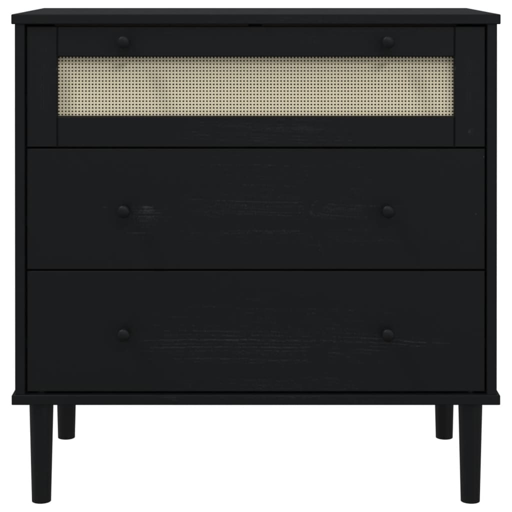 Schubladenkommode SENJA Rattan-Look Schwarz 80x40x80 Kieferholz