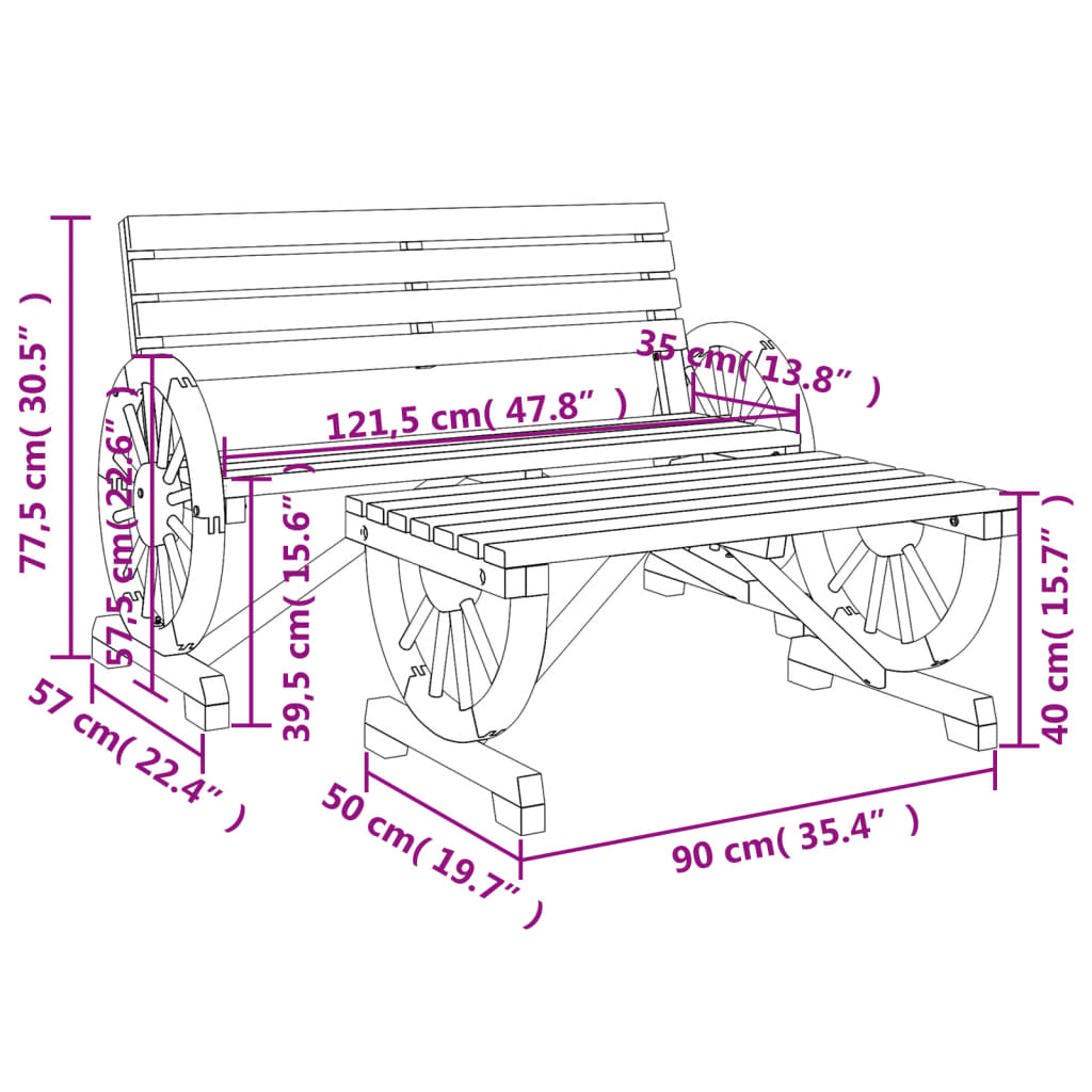 2-tlg. Garten-Lounge-Set Massivholz Tanne