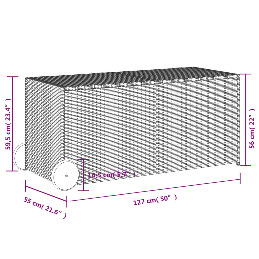 Gartentruhe mit Rollen Grau 283L Poly Rattan