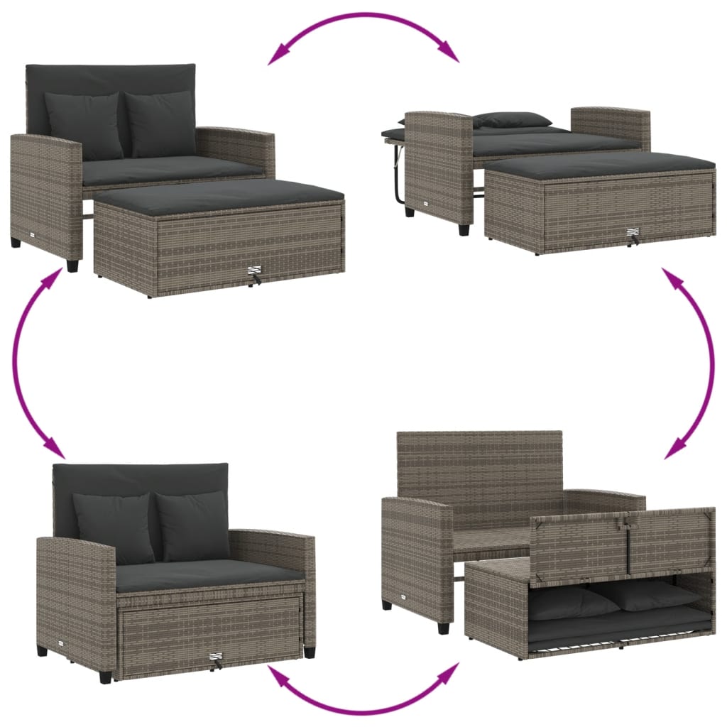 Gartensofa 2-Sitzer mit Kissen Grau Poly Rattan