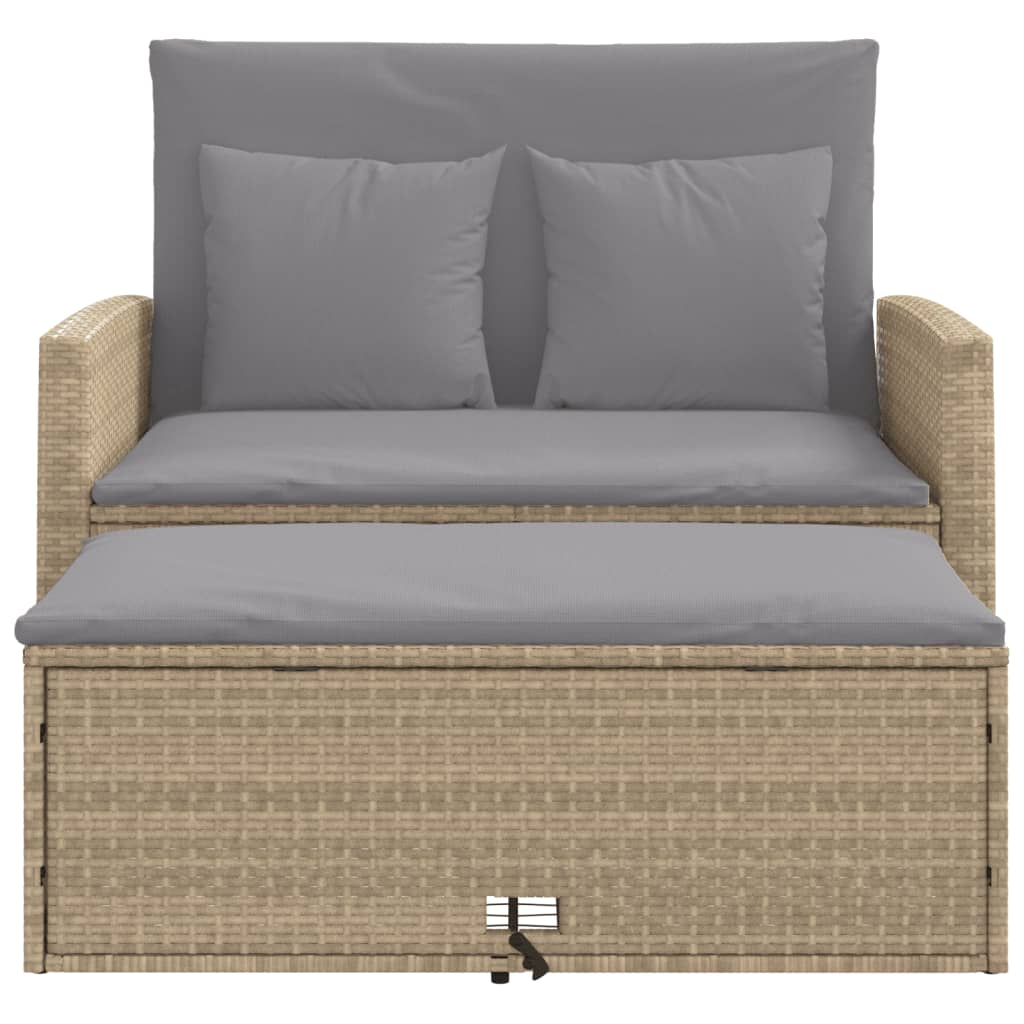 Gartensofa mit Kissen 2-Sitzer Beige Poly Rattan