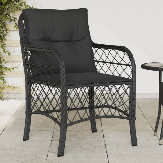 Gartenstühle mit Kissen 2 Stk. Schwarz Poly Rattan