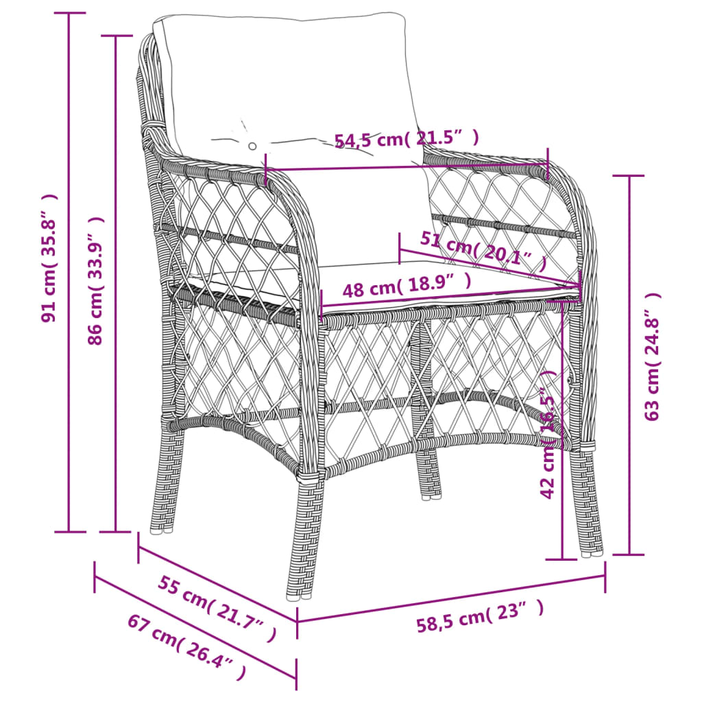 Gartenstühle mit Kissen 2 Stk. Beige Poly Rattan