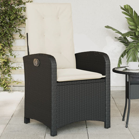 Gartensessel Verstellbar mit Kissen Schwarz Poly Rattan