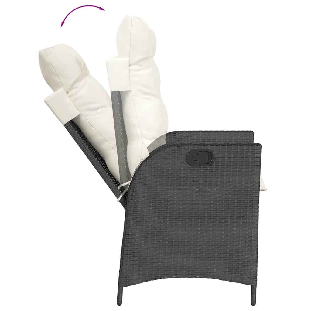 Gartensessel Verstellbar mit Kissen Schwarz Poly Rattan