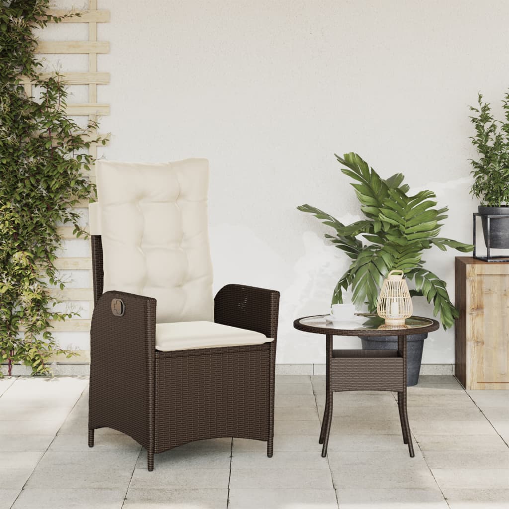 Gartensessel Verstellbar mit Kissen Braun Poly Rattan