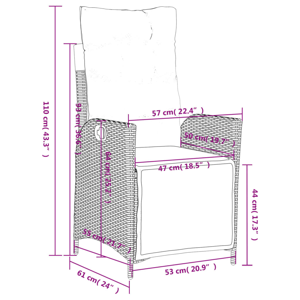 Gartensessel mit Fußteil Verstellbar Braun Poly Rattan