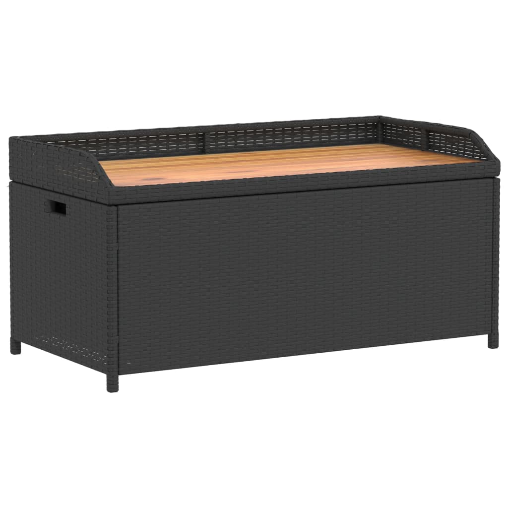 Bank mit Stauraum Schwarz 100x50x52 cm Poly Rattan Akazienholz