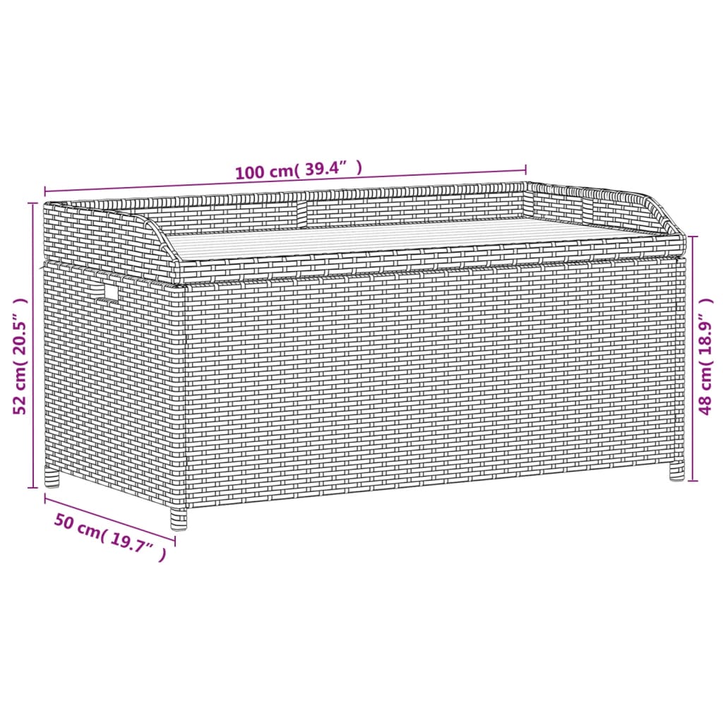 Bank mit Stauraum Grau 100x50x52 cm Poly Rattan Akazienholz