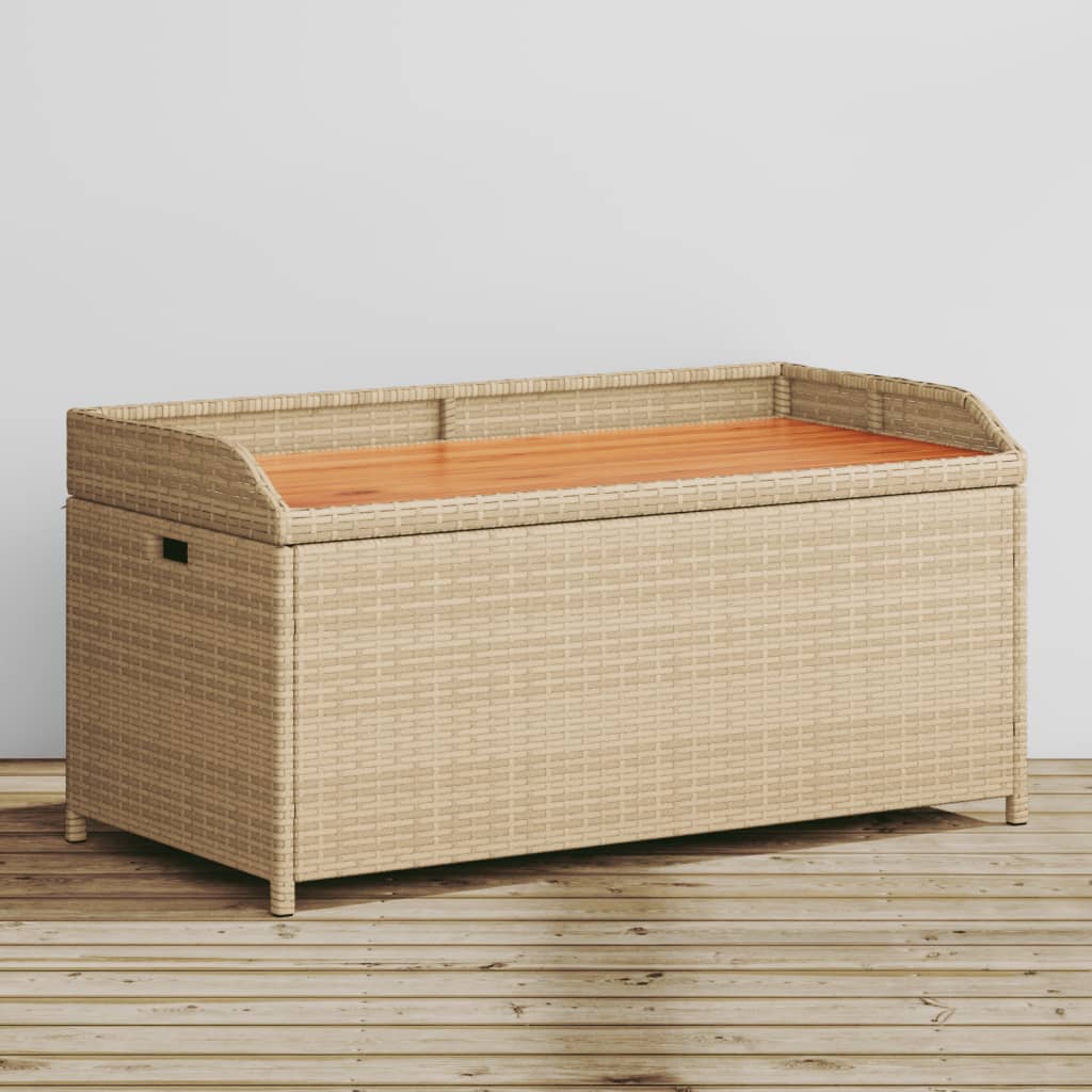 Bank mit Stauraum Beige 100x50x52 cm Poly Rattan Akazienholz