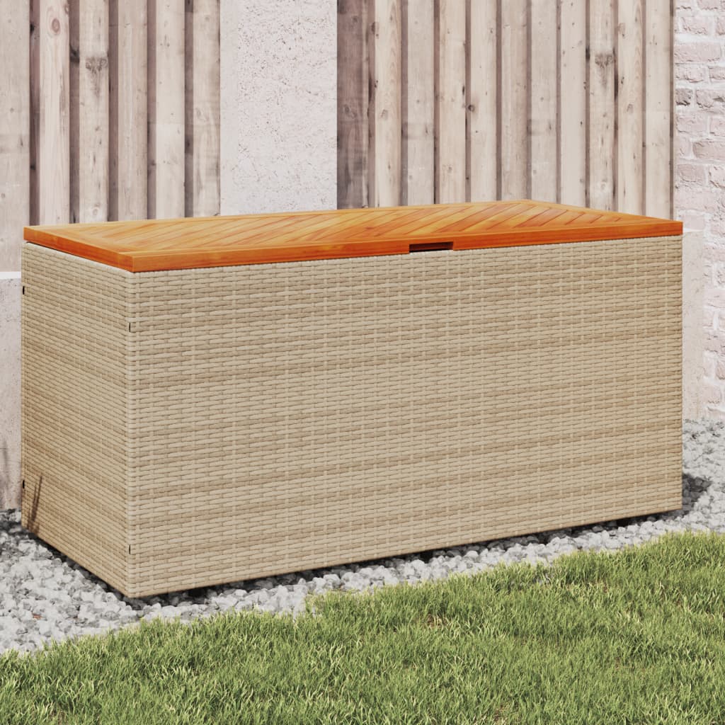 Gartentruhe Beige 110x50x54 cm Poly Rattan Akazienholz