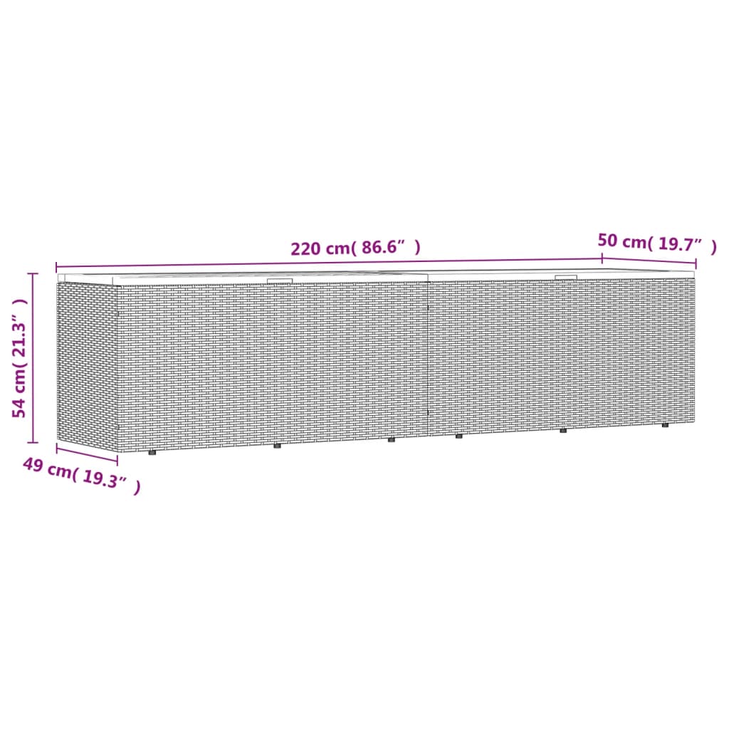 Gartentruhe Grau 220x50x54 cm Poly Rattan Akazienholz