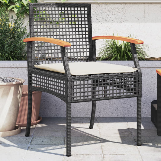 Gartenstühle mit Kissen 2 Stk. Schwarz Poly Rattan Akazienholz