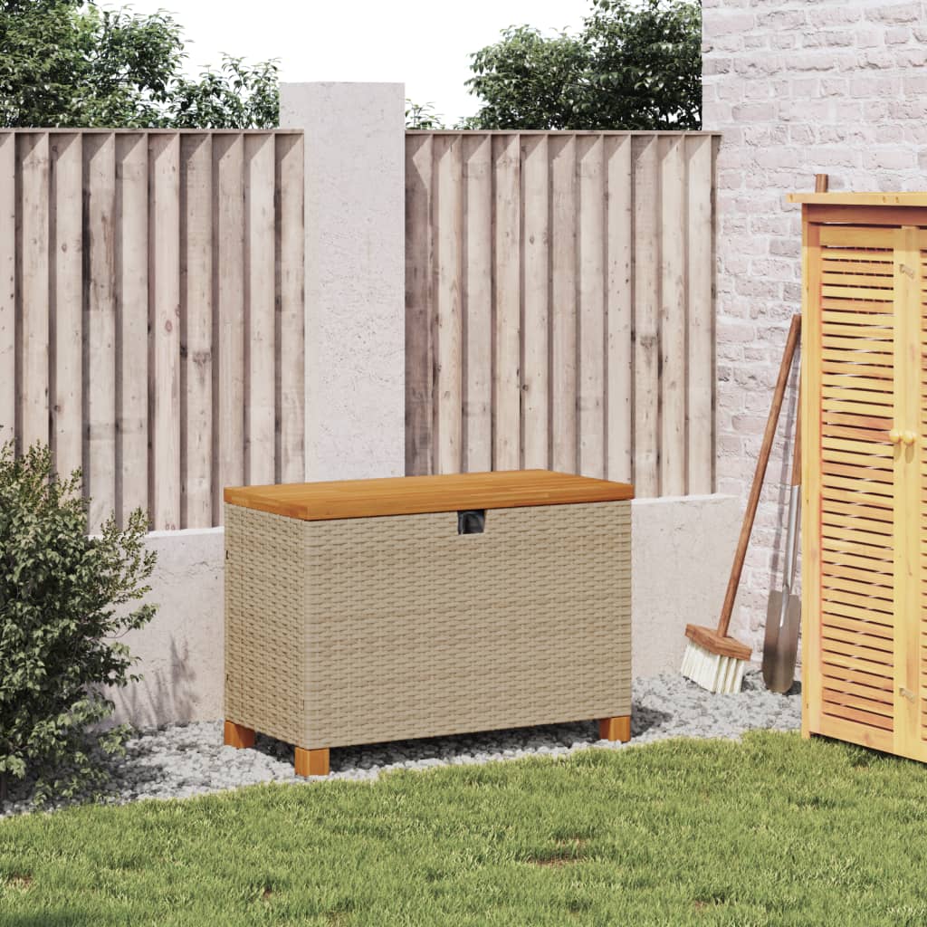 Gartentruhe Beige 80x40x48 cm Poly Rattan Akazienholz