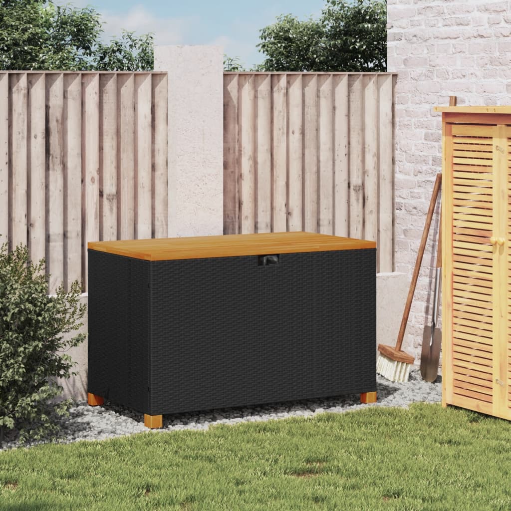 Gartentruhe Schwarz 110x55x63 cm Poly Rattan Akazienholz