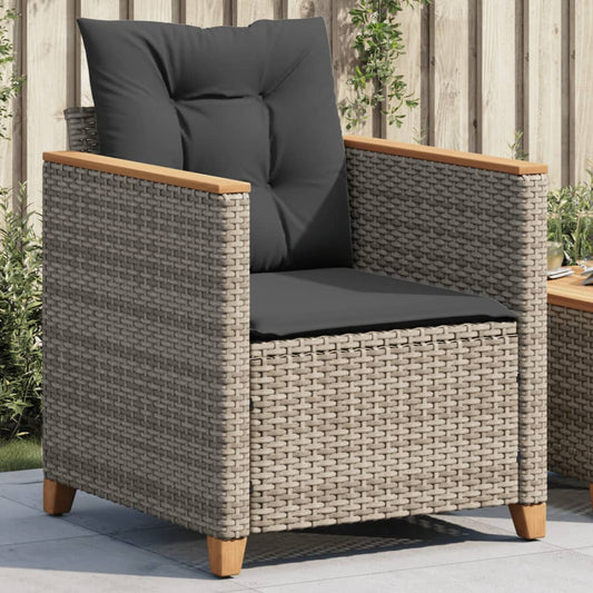 Gartensessel mit Kissen Grau Poly Rattan