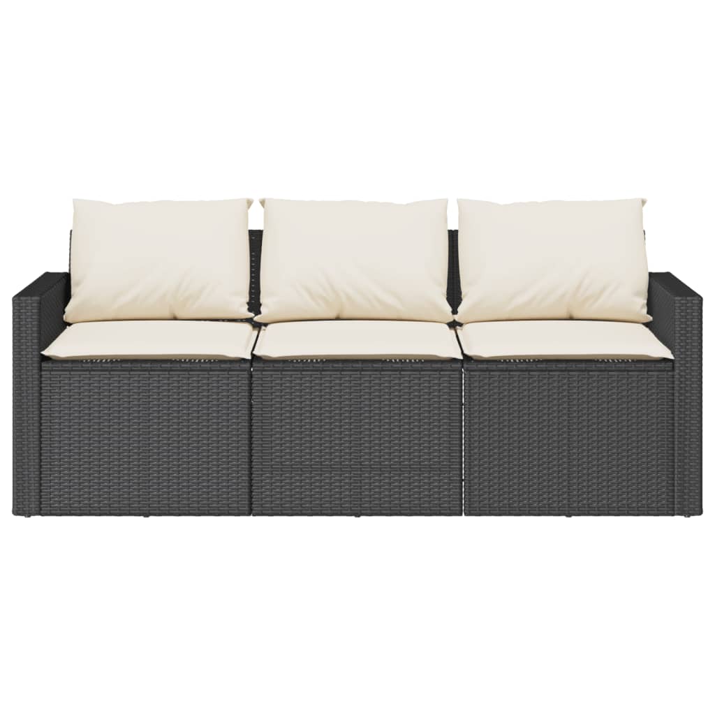 Gartensofa mit Kissen 3-Sitzer Schwarz Poly Rattan