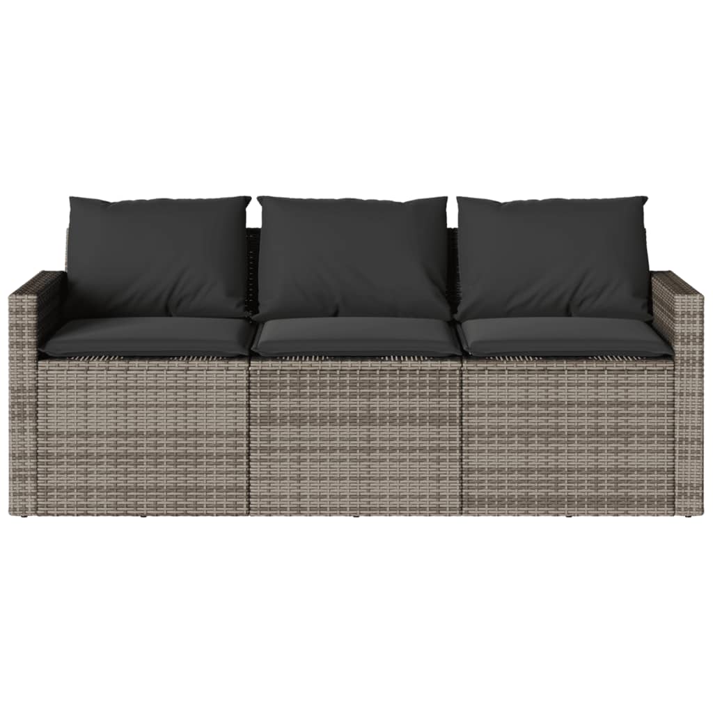 Gartensofa mit Kissen 3-Sitzer Grau Poly Rattan